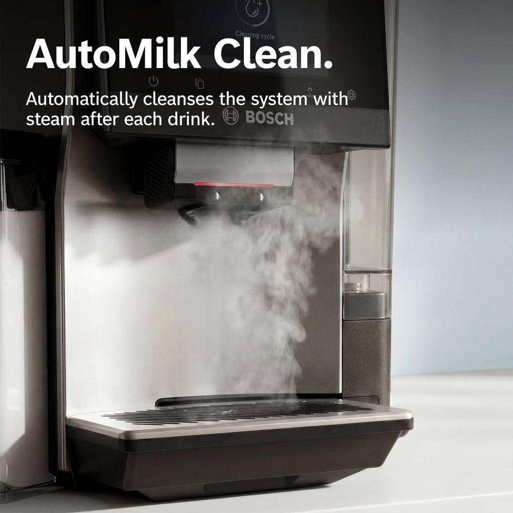 Bosch Fully Automatic Coffee and Espresso Machine - 36 Drinks, Double Cup Barista Style Super Coffee Maker - Touchscreen, Large Bean Capacity - Easy Clean, Maintenance - Metallic Silver - TPU60501