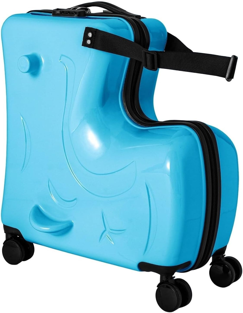 20' Ride on Suitcase for Kids, Carry on Trolley Suitcase with Double-row Universal Wheels Travel Riding Luggage with Password Lock/Safety Belt/Telescoping Handle, Blue