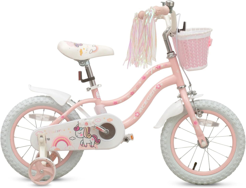 Bixike Princess Style Girls Bike with Basket for 2-13 Years Old Kids and Toddlers, 12 14 16 18 Inch Bicycle for Children with Training Wheels and Streamers, 20 Inch with Kickstand, Multiple Colors