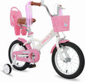 RULLY 14 Inch Unicorn Kids Bike for 3 4 5 Years Girls with Training Wheels & Front Handbrake, Kids Bicycle with Basket Toddler Bike, White