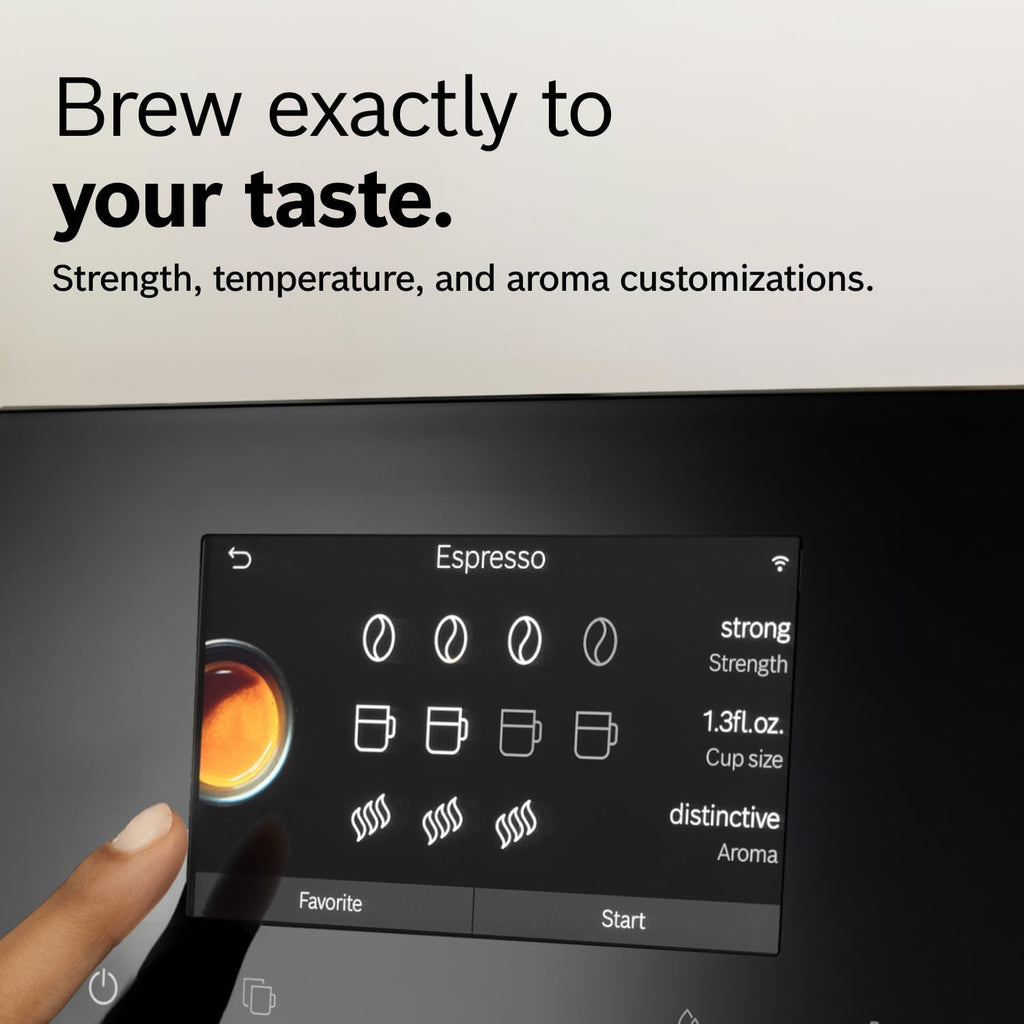 Bosch Fully Automatic Coffee and Espresso Machine - 36 Drinks, Double Cup Barista Style Super Coffee Maker - Touchscreen, Large Bean Capacity - Easy Clean, Maintenance - Stainless Steel - TQU60703