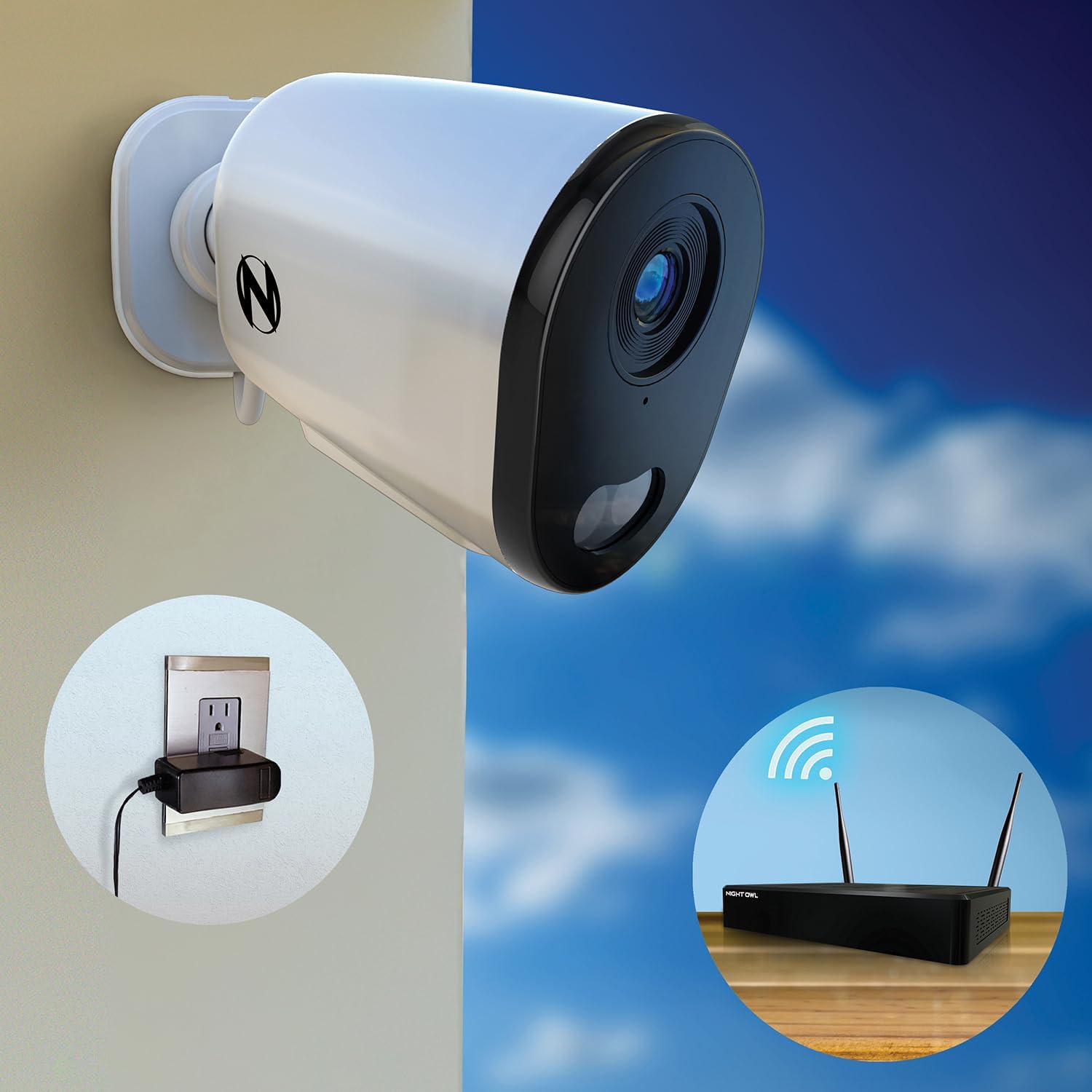 Night Owl 10 Channel Bluetooth Video Home Security Camera System with (4) Plug-in Wi-Fi 2K HD Indoor/Outdoor Spotlight Cameras with 2-Way Audio and 1TB Hard Drive (Expandable up to 10 Cameras)