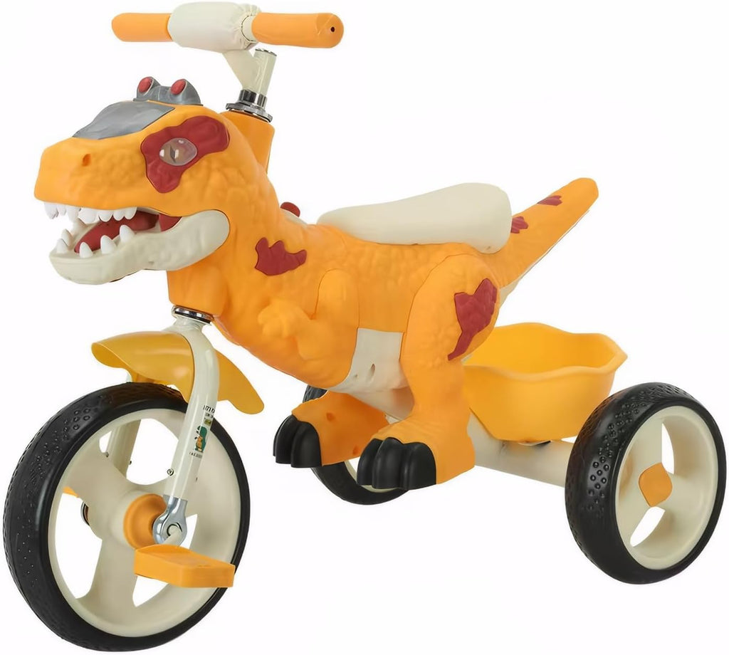 Dinosaur Kids Tricycle for Rider- Toddlers Kid Trike Bike Big Wheel with Music, Storage Basket,Indoor/Outdoor Preschool Daycare Kids Bike,Best Gift for 3-7 Year Old Girls & Boys (Orange)
