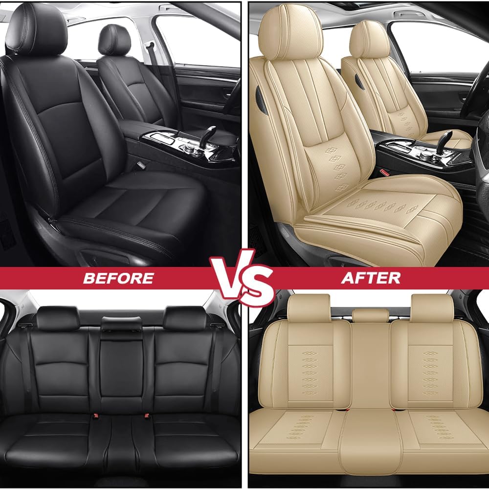 for Land Rover Discovery 1999-2024 2025 Leather Seat Covers,Waterproof Anti-Slip Car Seat Protectors,Soft Front&Rear Car Seat Cushions,Easy to Install Car Seat Covers(Beige,5 Seats)