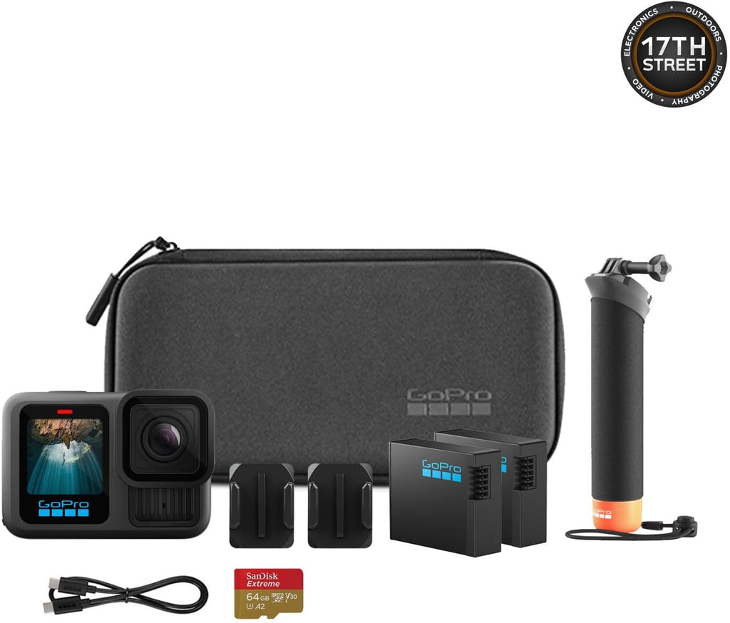 GoPro Hero13 Black 27MP Waterproof Action Camera - Special Accessory Bundle | 5.3K60 Ultra HD Video w/Handler, 2 Enduro 1900mAh Batteries, 64GB Extreme microSDXC Memory Card and Head Strap 2.0