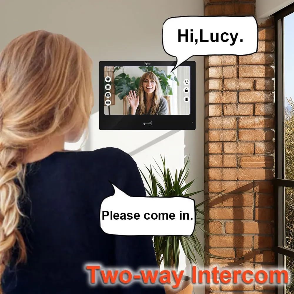 Ring Doorbell Wired,1080P Doorbell Camera(W),Indoor Outdoor Camera,10 Inch Monitor (B) Ring Video Doorbell with Night Vision,Dual-Way Intercom for Villa House Office Apartment (1 Bell +3 Screen)