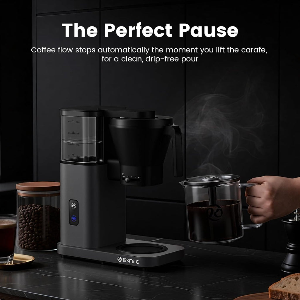 Kismile 8-Cup Drip Coffee Maker Machine, SCA-Certified,Pour Over Coffee Brewer with 3-Second Instant Heating (197-205℉), Adjustable Flow Control, Cold Brew Mode & 40-Min Keep Warm, Dark Grey