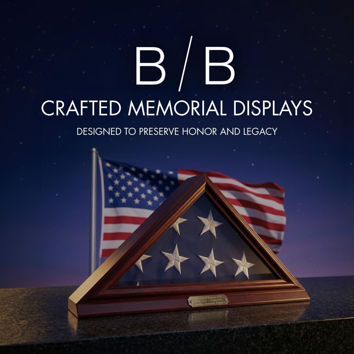 Bey-Berk Custom Personalized Solid Wood Triangle Glass Front Flag Display Case, Holds 5' x 9.5' Folded Funeral Flag or Burial Flag(Mahogany)