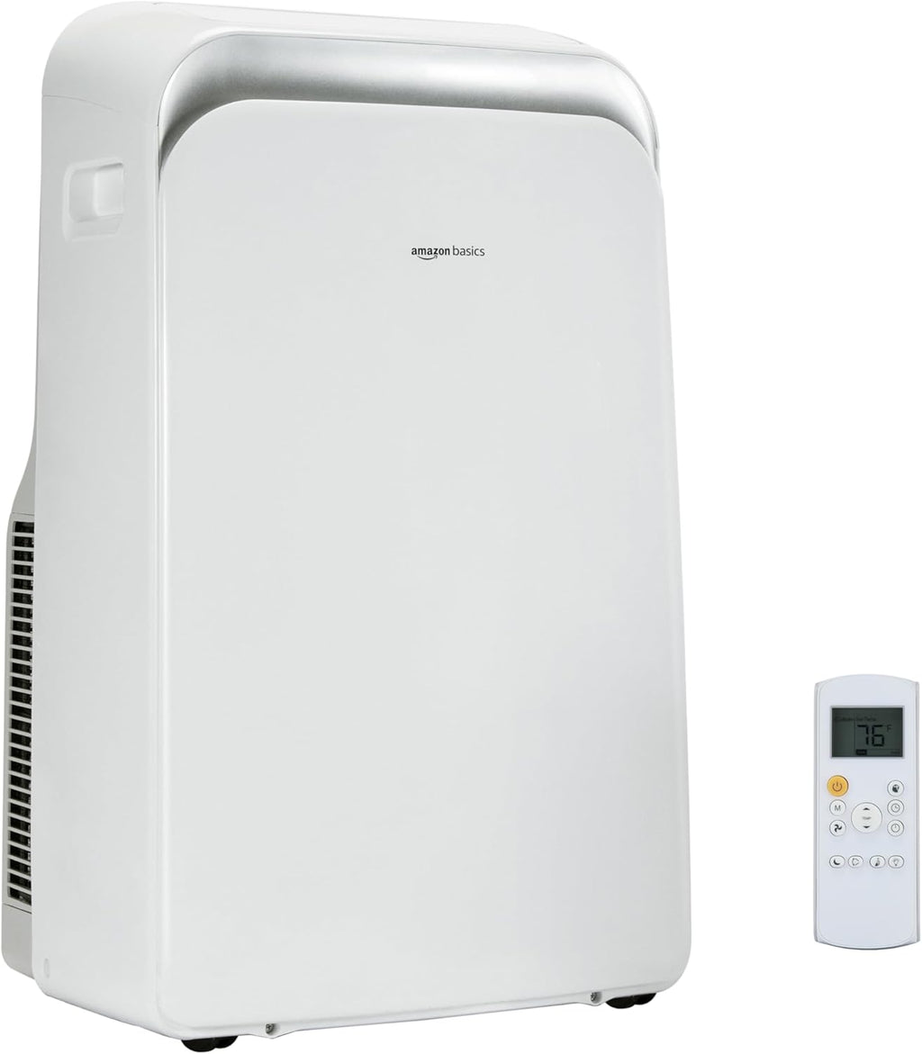 Amazon Basics 4-In-1 Portable Air Conditioner with Remote, Timer, Sleep Mode, Auto Swing, Cool/Heat/Dry/Fan-Only Functions, 13500 BTU (ASHRAE), Cools Up to 550 Sqf, Energy Saving, White
