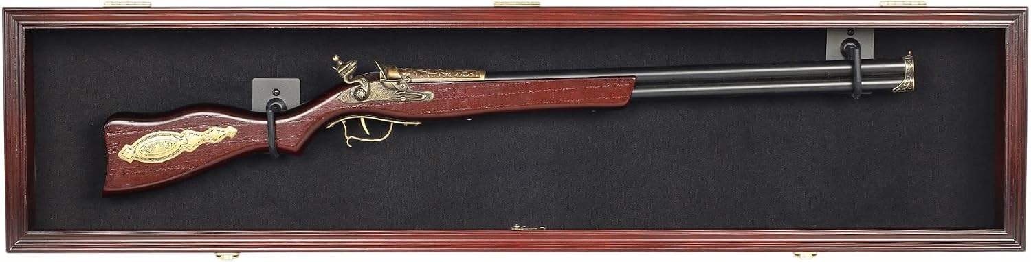 ONE 44' Long Rifle Gun Shotgun, Saber, Sword or Golf Club Display Case Cabinet Rack Putter Shadow Box w/98% UV Protection Lockable Door Mahogany Finish