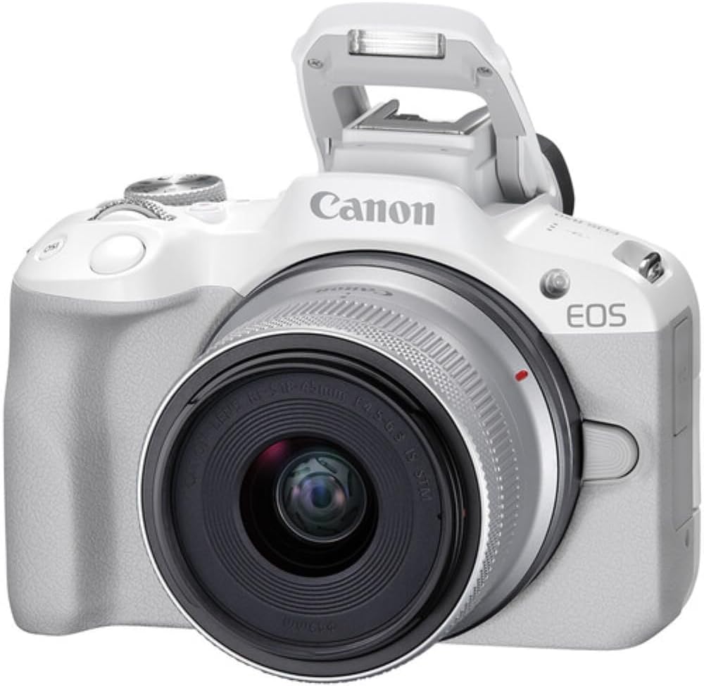 Canon EOS R50 Mirrorless Camera with 18-45mm Lens (White) Bundle with 64GB Memory Card + Canon 200ES EOS Shoulder Bag (3 Items)