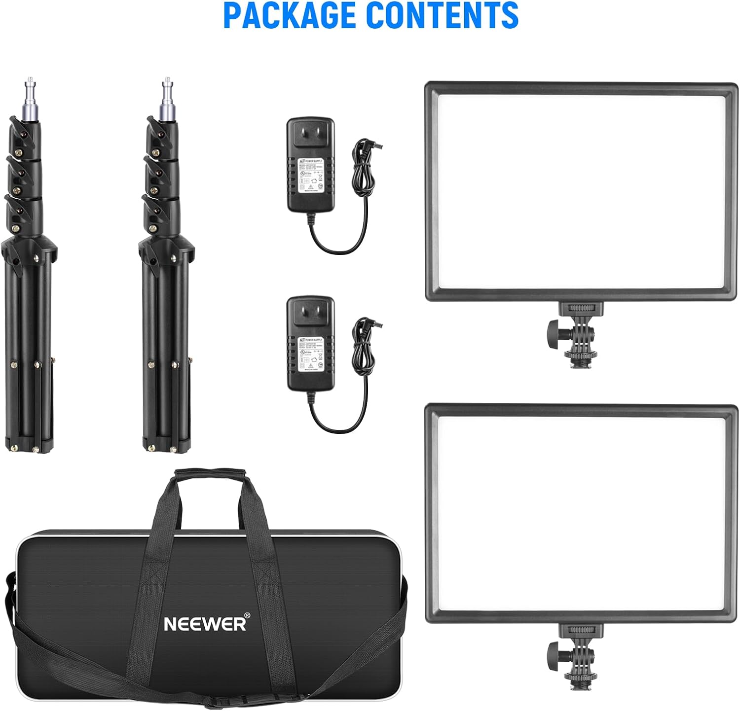 NEEWER 13' LED Video Light Panel Kit, 2 Pack Bi Color Dimmable with Tripod Stand, 4000mAh Battery, 3200K-5600K CRI97+, USB, for Studio/Streaming/YouTube, Black, NL-192AI