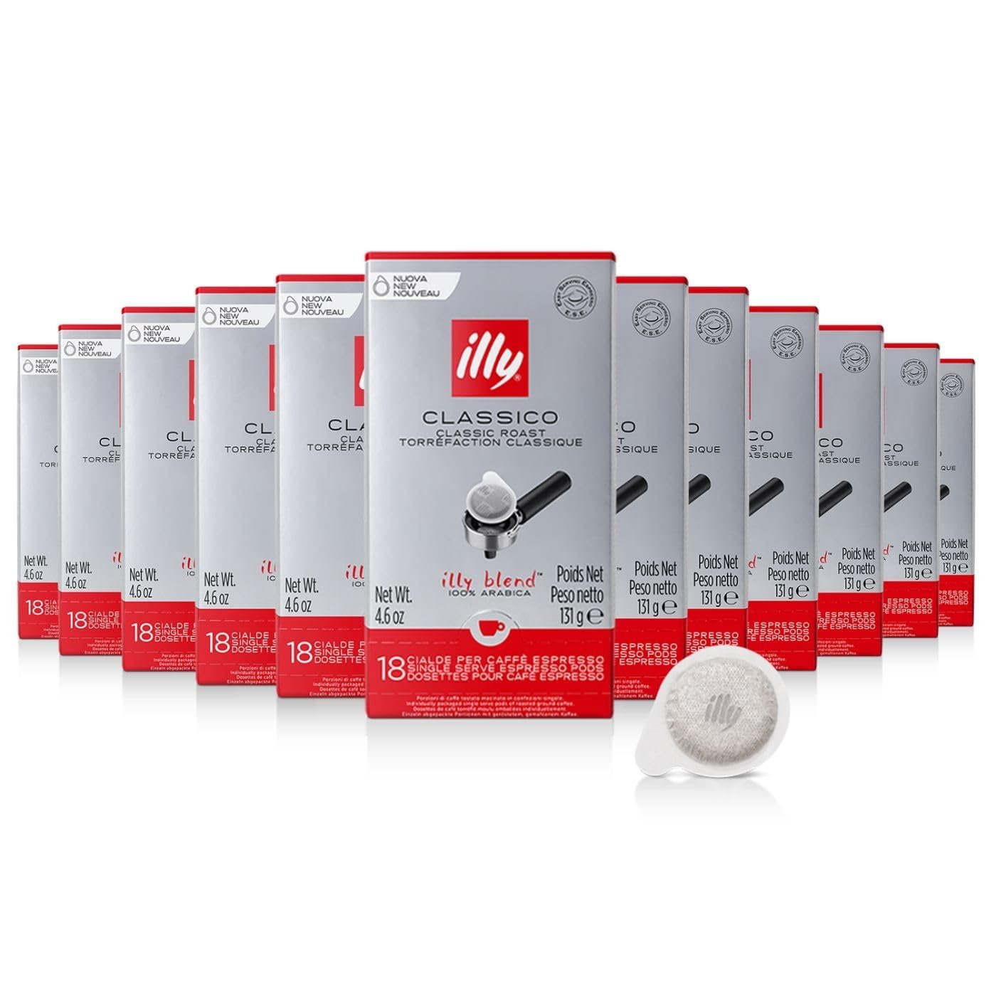 illy Coffee ESE Capsules, Classico Medium Roast Coffee Pods, 100% Arabica, Premium Italian Blend, Single Serve 18 Count, 12 Pack