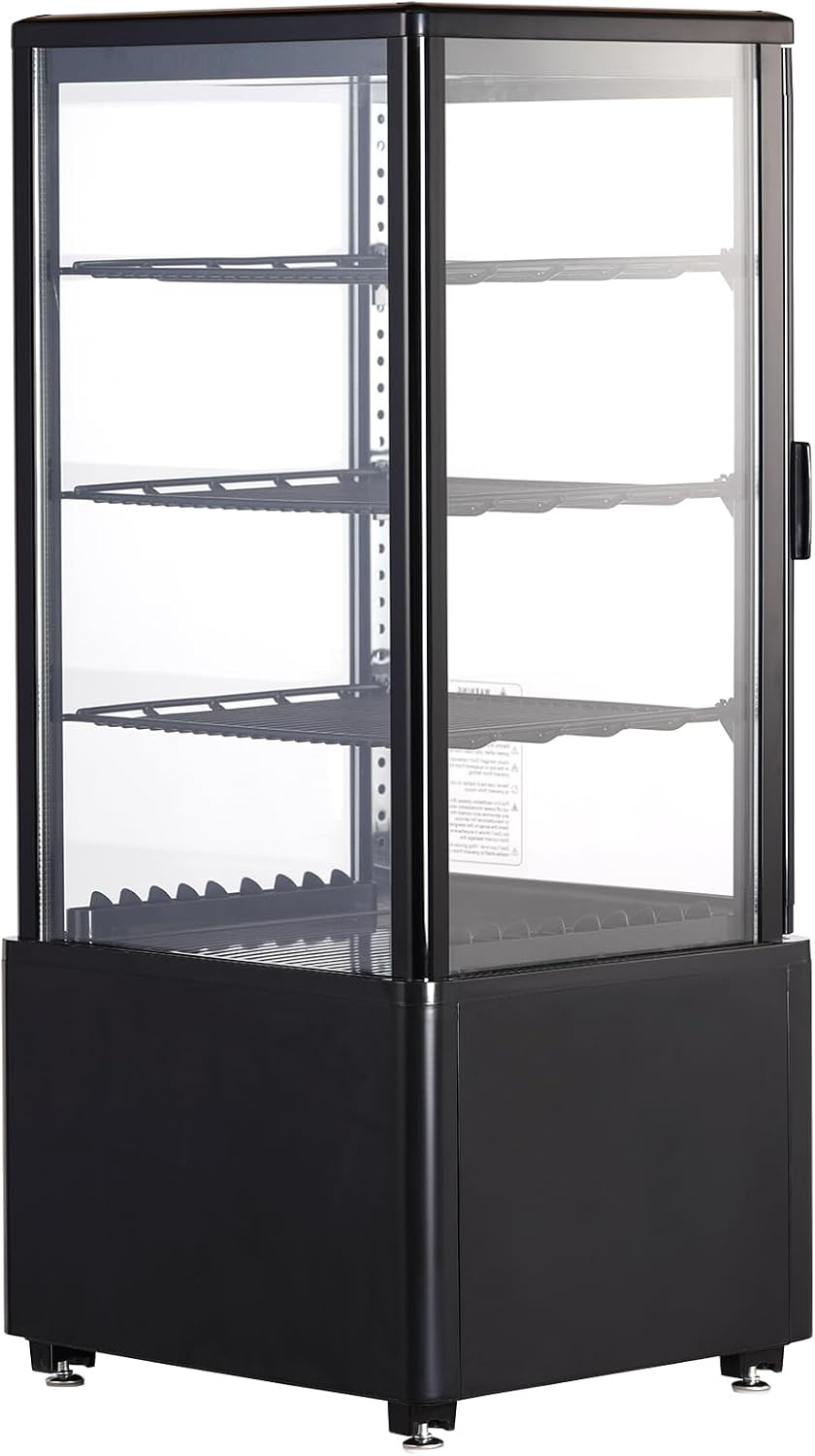 VEVOR XC-78L(1R) Cake Refrigerated 3 Cu.Ft./85L Countertop Pastry, Commercial Display Case with LED Lighting, TURBO, Frost-Free Air-Cooling, Locked Door for Bakery, 18.8 x 16.9 x 38 in, Black