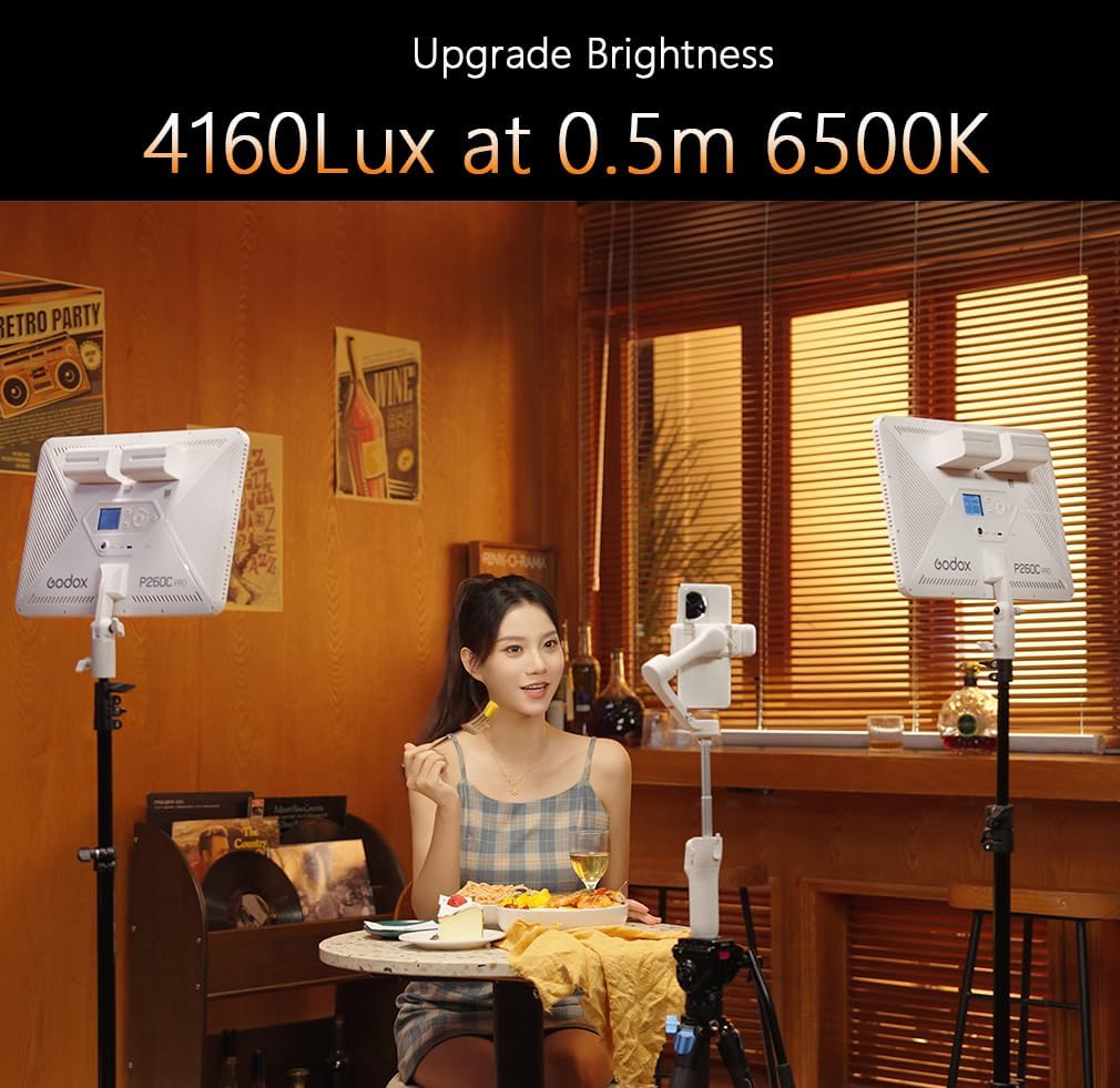 GODOX P260C Pro 45W LED Video Light Panel, Bi-Color 2800K-6500K, CRI 98+, TLCI 98+, APP Controlled Fill Lighting for Photography, Studio Video Recording, Vlog, Live Stream