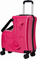 Kids Ride on Luggage - 47x20x57cm Children's Travel Suitcase with 3 Digit Lock, Carry on Trolley Case with Seat Belt, Retractable Handle, Quiet Wheels | Ride Suitcase for Airports, Travel Gear