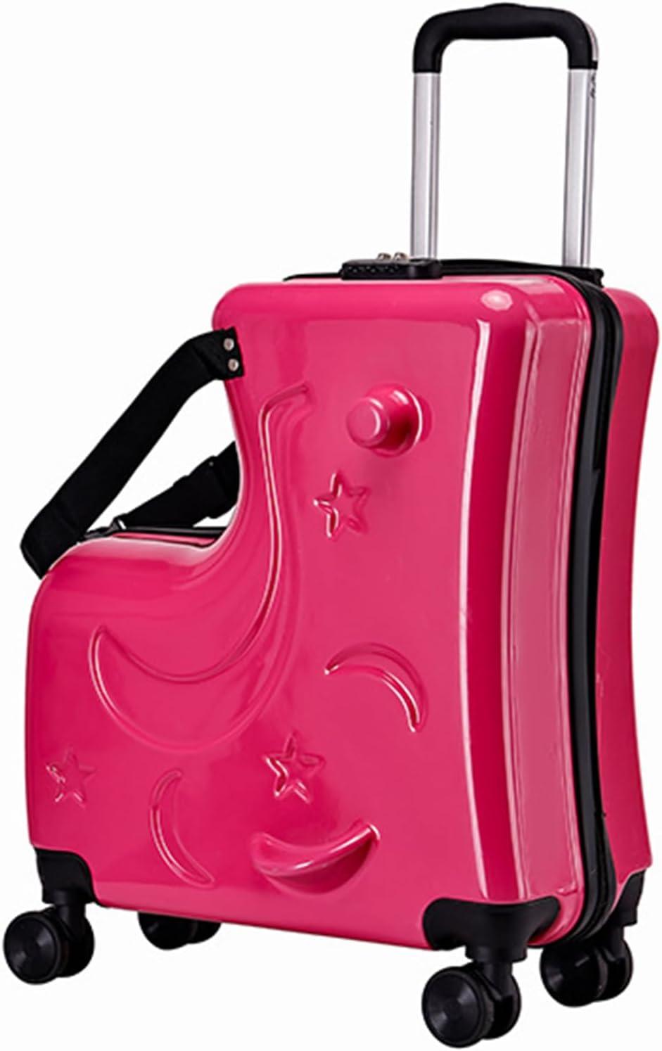 Kids Ride on Luggage - 47x20x57cm Children's Travel Suitcase with 3 Digit Lock, Carry on Trolley Case with Seat Belt, Retractable Handle, Quiet Wheels | Ride Suitcase for Airports, Travel Gear