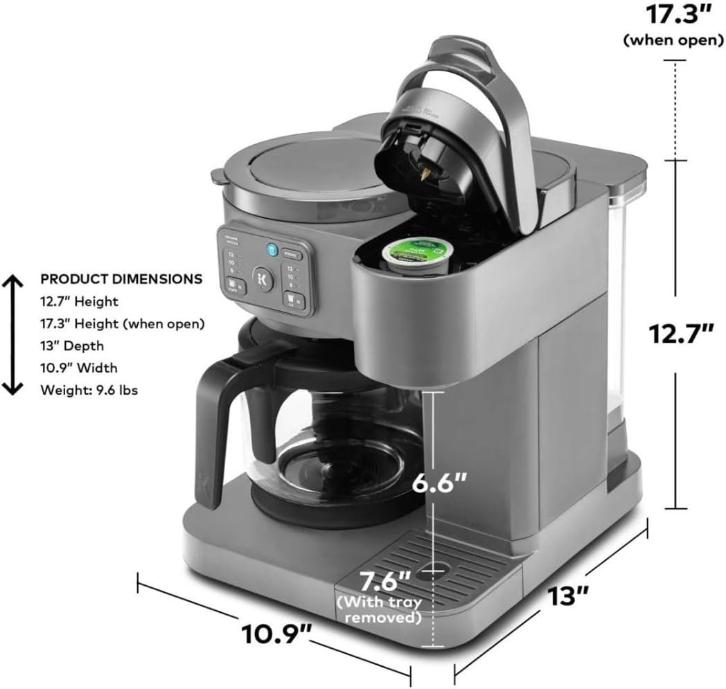 K-Duo Essentials, Hot & Iced Single-Serve Pod Coffee Maker & Carafe, 72 Oz Reservoir, Multiple Brew Sizes, Strong Brew Feature, Perfect for Hot and Iced Coffee (Moonlight Gray)