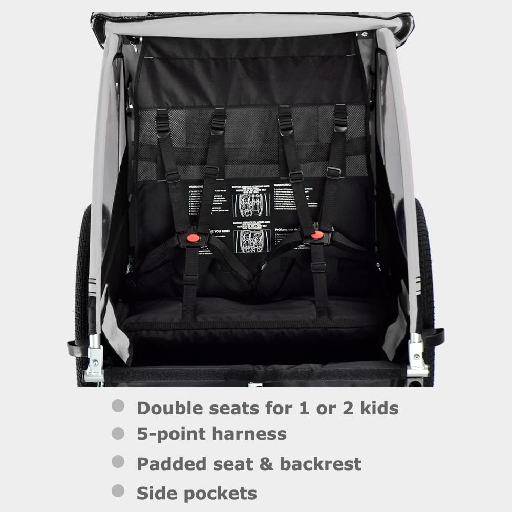Veelar Bike Trailer & Stroller 2 in 1 Double Seat for Toddlers, Kids, Child Bicycle Carrier Jogger