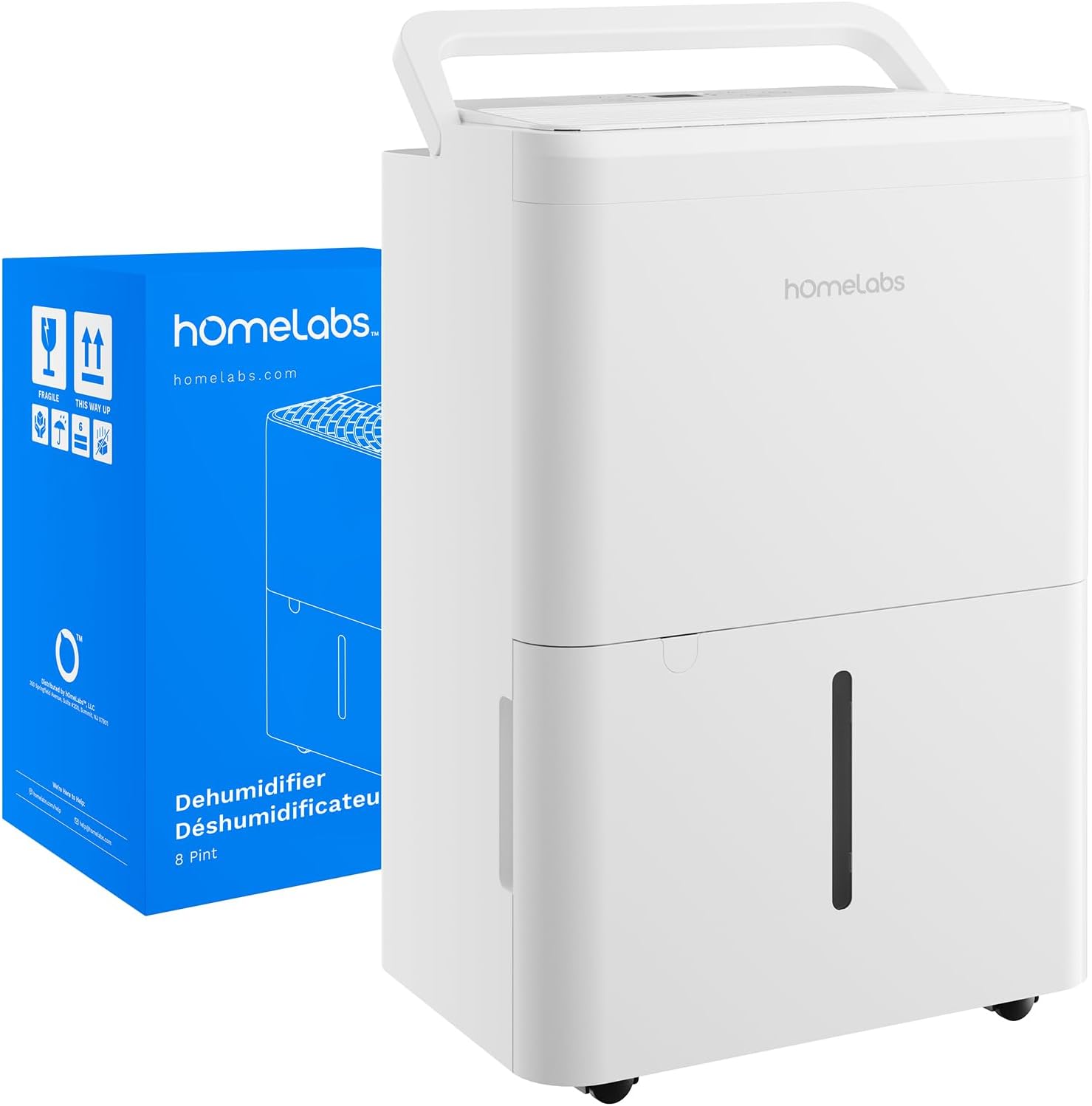 hOmeLabs Dehumidifier 1,800 Sq Ft Wi-Fi (8 Pint MAX 24 Pint at 95°F, 90% RH) for Advanced Humidity & Moisture Control, Quiet, Efficient, Auto Shut-off, Ideal for Home, Basement, Office