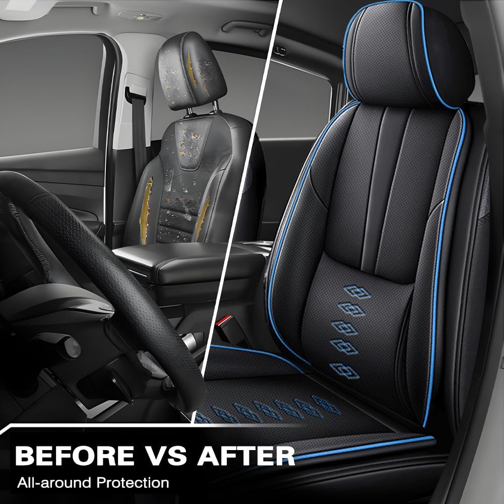 Full Set Seat Covers for Chevrolet Blazer EV 2024 2025,Leather Car Seat Cover,Soft Seat Cushion Covers with Airbag,Waterproof Automobile Seat Protectors for Blazer EV(Black Blue,Deluxe)