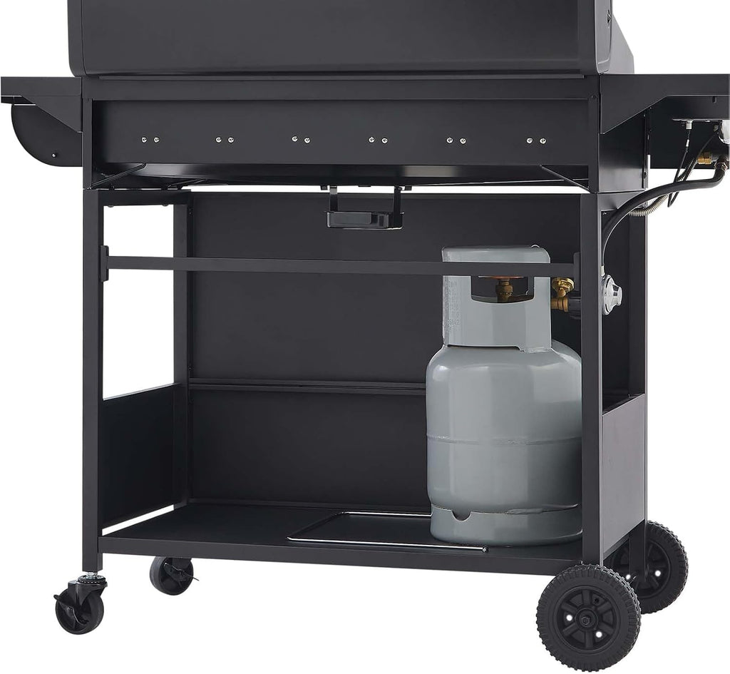 6-Burner Propane Gas BBQ Grill with Side Burner, 72,000 BTU Stainless Steel Barbecue Grill with Cast Iron Grates and Side Table for Outdoor Cooking Kitchen Patio