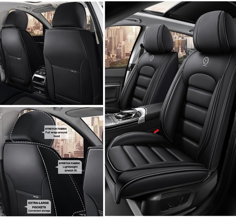 2 Seat Covers for Lexus UX 250h 2019-2024 Leather Car Seat Covers Waterproof Anti-Slip Soft Car Seat Protectors Premium Automotive Seat Covers with Airbag（Standard,Classic Black）