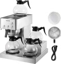 VEVOR Commercial Drip Coffee Maker, 12 Cups Coffee-Maker Machine with 4 Glass Carafes and 4 Decanter Warmer Plates, Stainless Steel Drip Style Coffee Brewer, for Restaurant, Office, Coffee Shop & Home