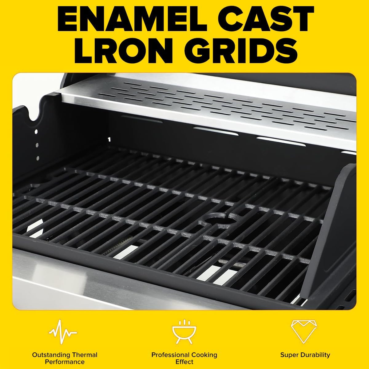 CIG GARDEN 3-Burner Propane Gas Grill With Side Burner, Double-layer Stainless Steel BBQ Grill with Lid Cast Iron Grates, 41,500 BTU Output Perfect for Outdoor Cooking, Backyard, Camping, BBQ Grill