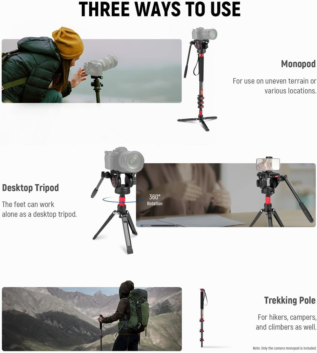 NEEWER 71.6' Pro Camera Monopod with Feet, Carbon Fiber Telescopic Video Monopod with QR Plate Compatible with DJI RS Gimbals, Removable Base for Camera Camcorder, Max Load 13.2lb/6Kg, TP71