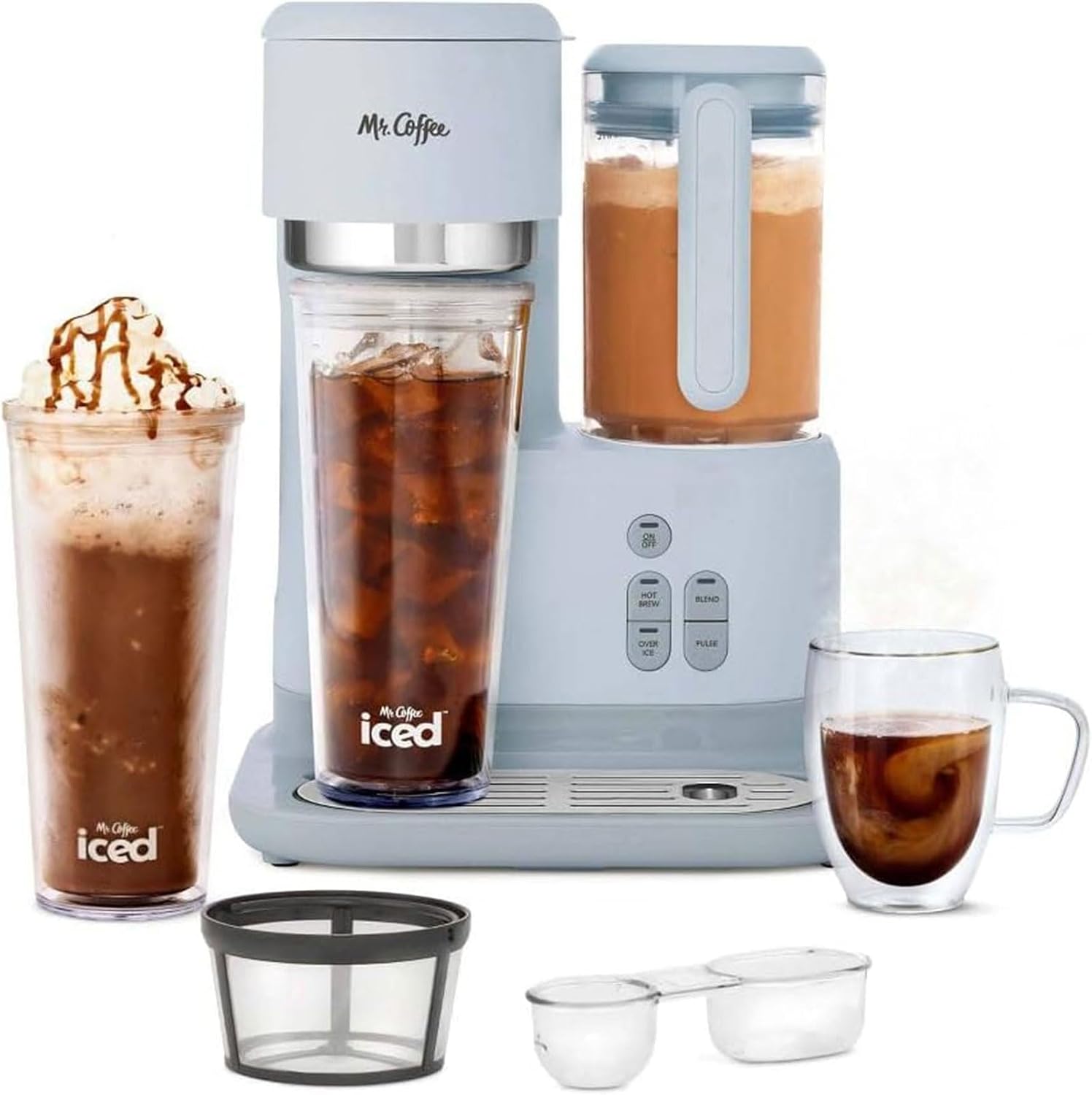 Mr. Coffee 3 in 1 Single Serve Coffee Maker, Hot or Iced Espresso and Frappe Machine, Blender, and Reusable Filter for Frozen Drinks or Lattes, Gray