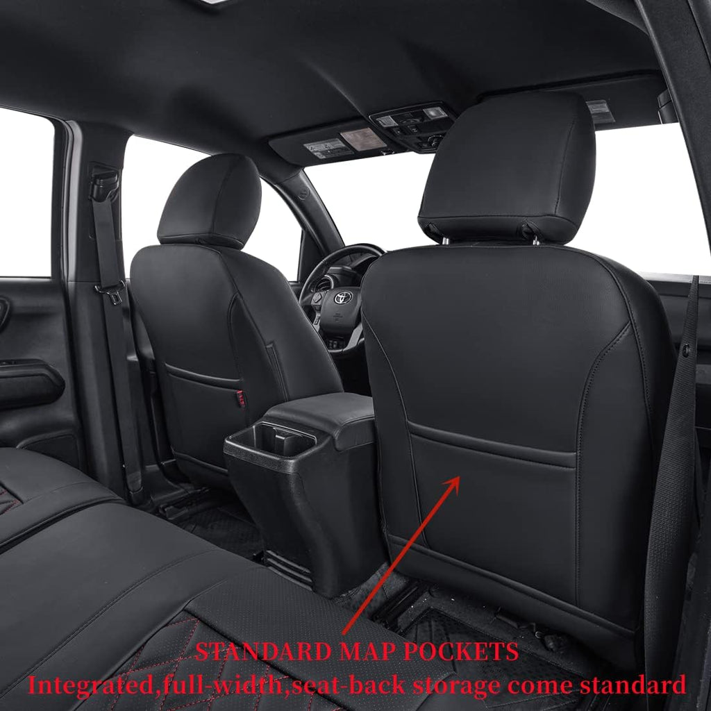 coverdream Custom Front Seat Covers Compatible with Select Toyota Tacoma Double Cab 2016 2017 2018 2019 2020 2021 2022 2023 Models - Leatherette (Red/Black,Full Set)