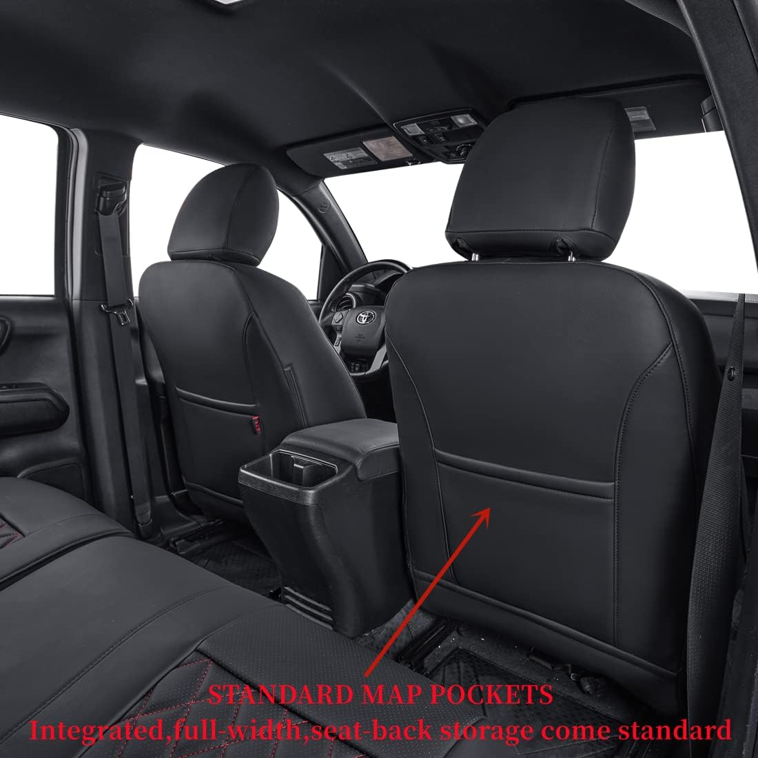 coverdream Tacoma Leather Seat Covers for 2016-2023 Toyota Tacoma Double Cab/Crew Cab SR,SR5,TRD Off Road,TRD Pro,TRD Sport Pickup,Fully Covered Waterproof Car Seat Protector (Full Set,Red/Black)