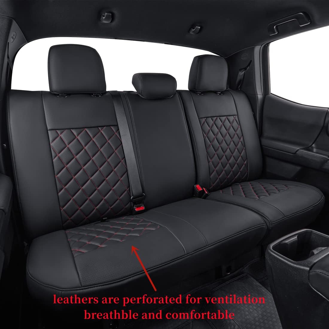 coverdream Tacoma Seat Covers Custom Fit for 2005-2011 Toyota Tacoma Double Cab/Crew Cab (Regular Seats),Fully Covered Faux Leather Seat Protector-Full Set(Black & Diamond)