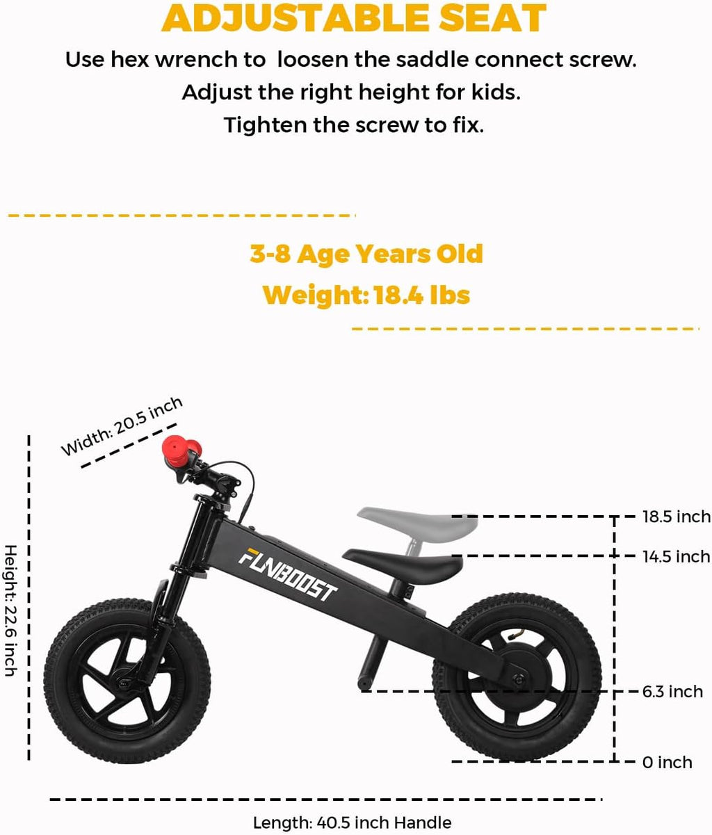 K2 Electric Balance Bike for Kids, 12 inch Pneumatic Tire Kids Electric Bike, 150W Peak Motor 24V/2AH Battery, Range 6 Miles, Suspension Fork, Adjustable Seat, Electric Motorcycle for Ages 3-8