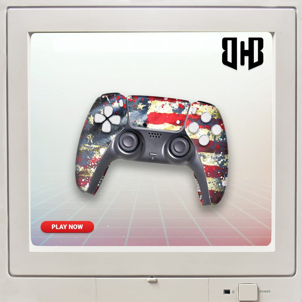 Tatterred Flag Custom PS-5 Controller Wireless compatible with Play-Station 5 Console by BCB Controllers | Proudly Customized in USA with Permanent HYDRO-DIP Printing (NOT JUST A SKIN)