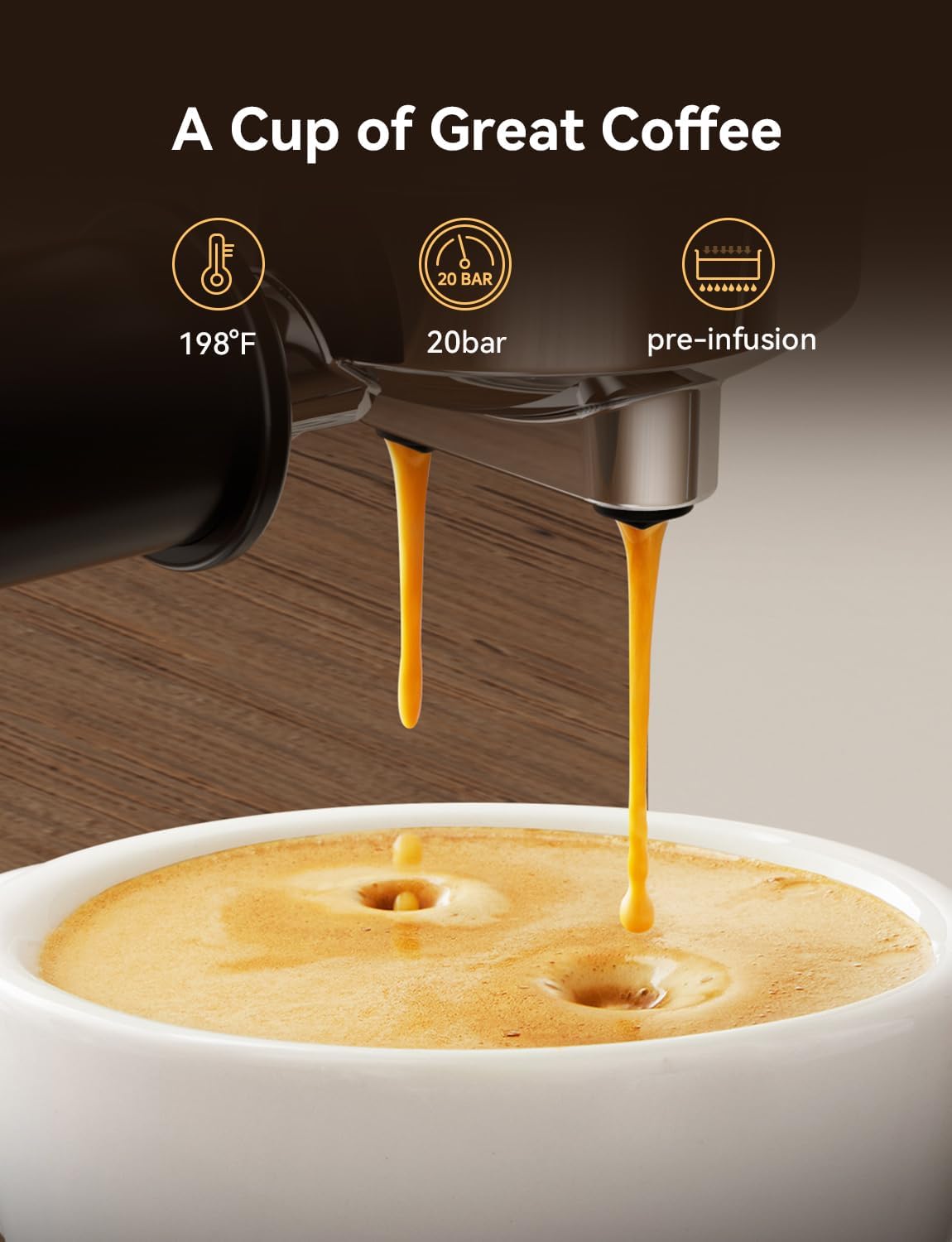 Neretva Espresso Machine 20 Bar, Super Compact Espresso Maker Stainless Steel Professional Espresso Maker Machine with Power Steam & LED Display for Home Barista Latte and Cappuccino Maker-Beige