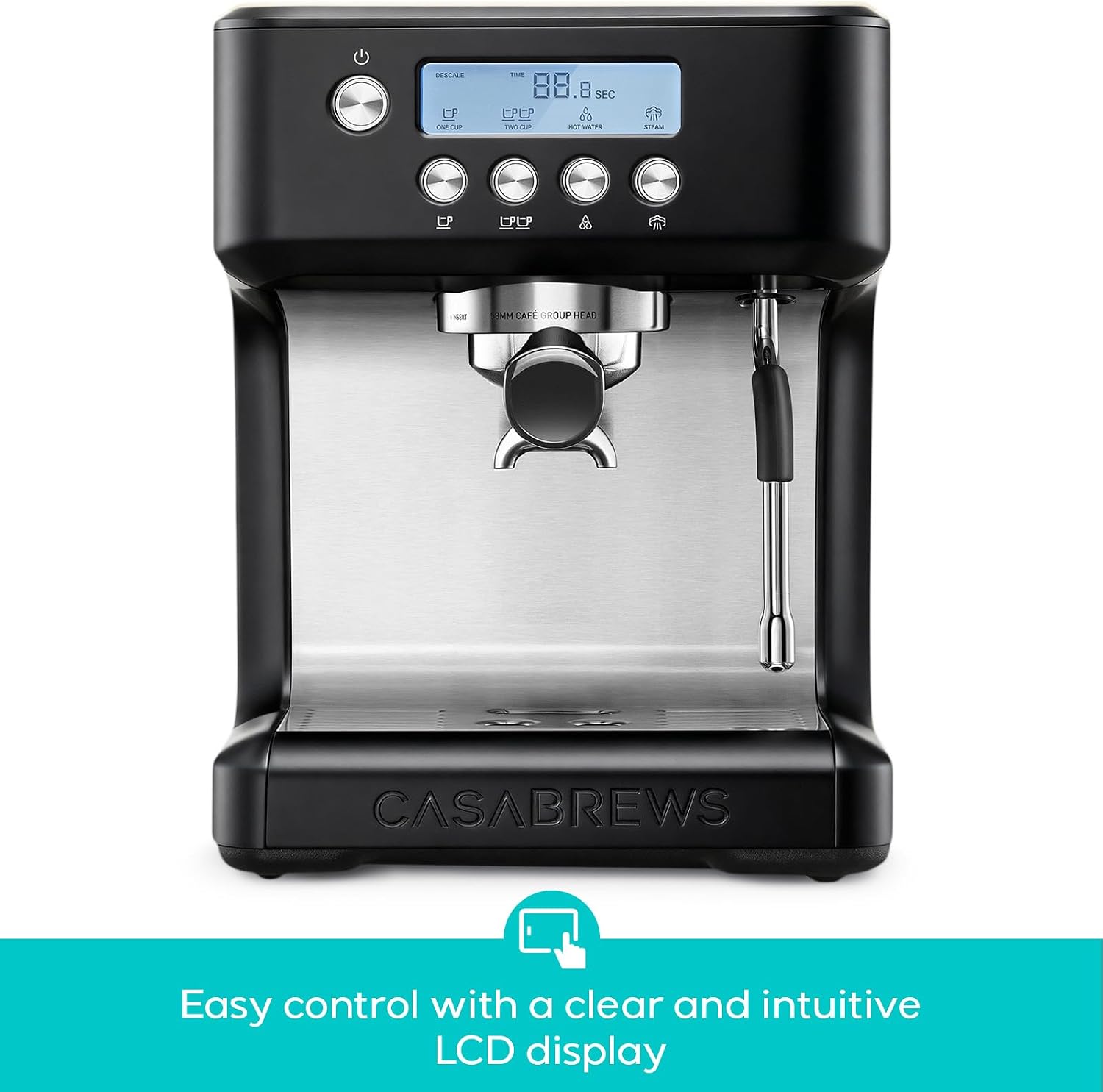 CASABREWS Ultra Espresso Machine with LCD Display, 20 Bar Espresso Maker with Powerful Milk Frother, Customizable Brewing Temperature, Barista-Level Latte and Cappuccino Machine for Home, Black