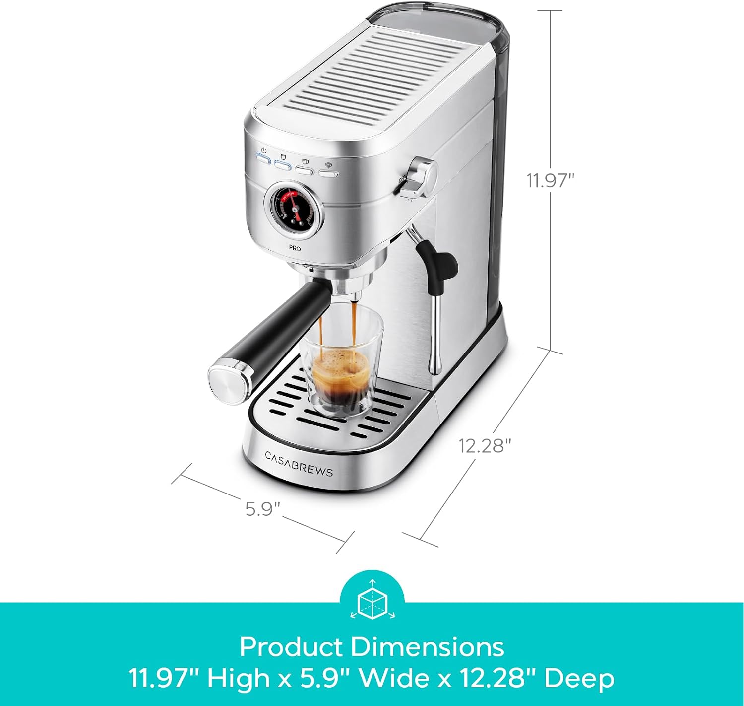 CASABREWS 5418 PRO Espresso Machine 20 Bar, Upgraded Espresso Maker with Powerful Steam Milk Frother, Stainless Steel Coffee Machine with Fast Heating System for Cappuccino, Latte, Silver