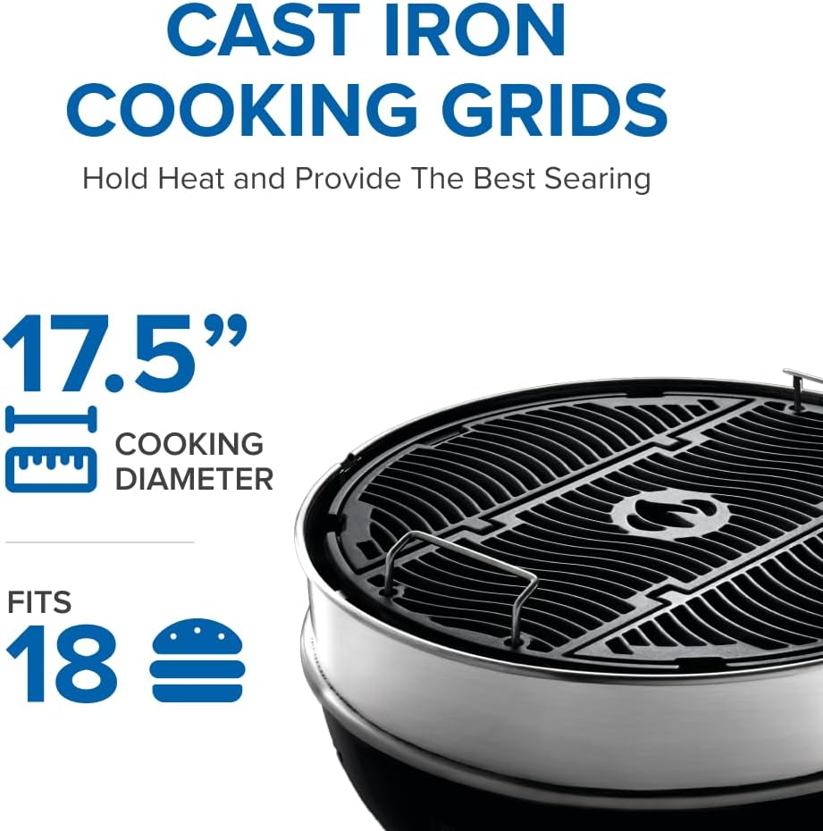 Napoleon PRO18 Compact Charcoal Kettle Grill, Black, Porcelain-Enameled Lid and Bowl, Chrome-Plated Cooking Grid