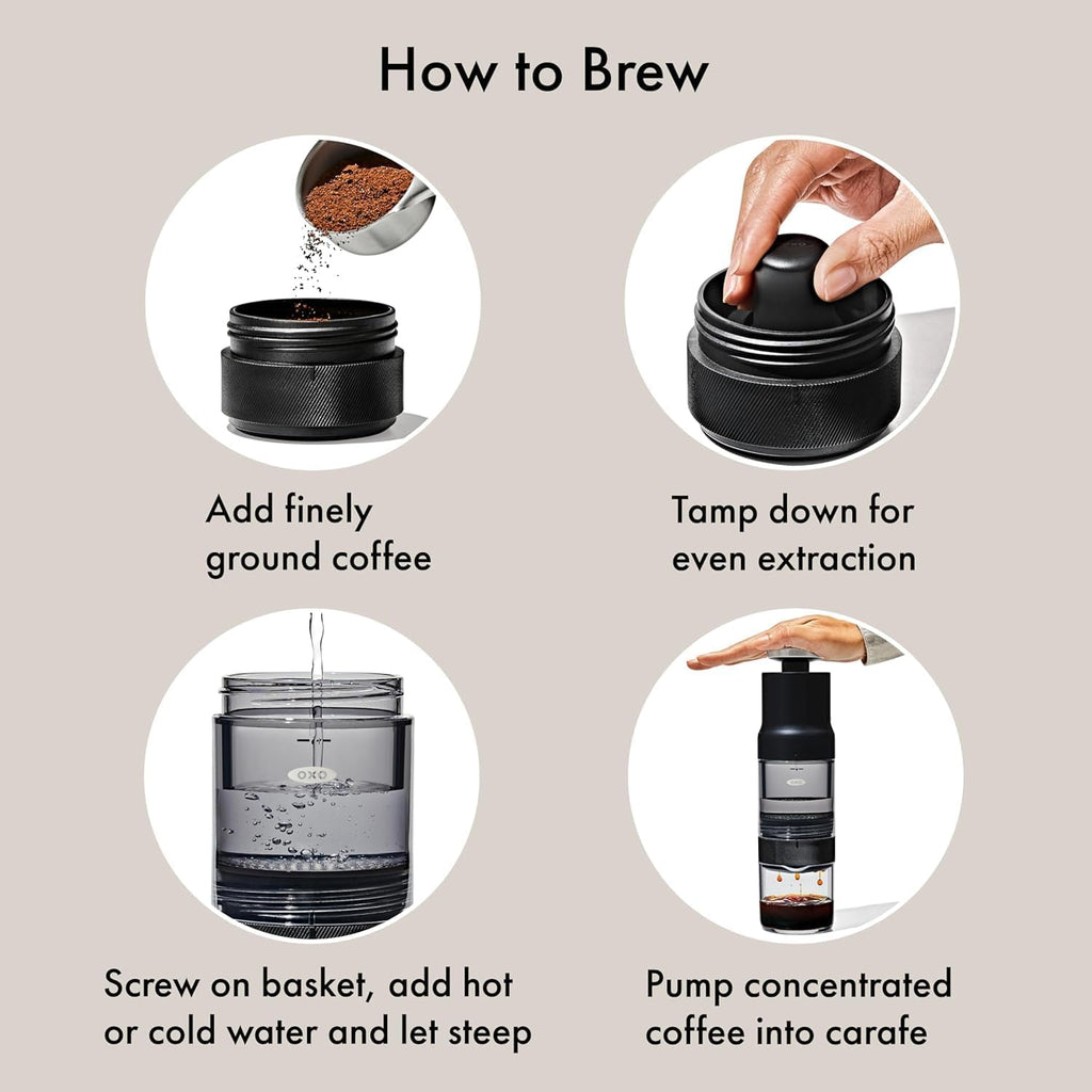 OXO Brew Rapid Brewer - Portable Coffee Maker,Fast Manual Hot & Cold Brew,Small Handheld Brewer,Compact Travel Coffee Maker,(Pack of 4)