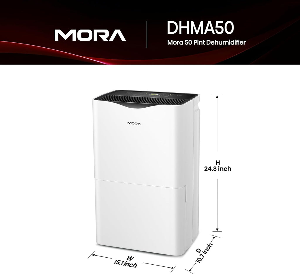 Mora Mora by Hisense 50 Pint Dehumidifier, for Space upto 4,500 Sq. Ft at Home, in Basements and Large Rooms, Energy Star, Quiet Operation,Filter Indicator with Washable Filter, 2 Years Warranty