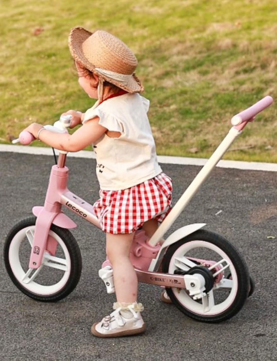 lecoco Upgraded Toddler Bike with Push Handle 6 in 1 for Kids, Balance Bicycle Toys with Training Wheels, Brackes, Cup Holder, Pedal, Kickstand Birthday Gift for Boys and Girls