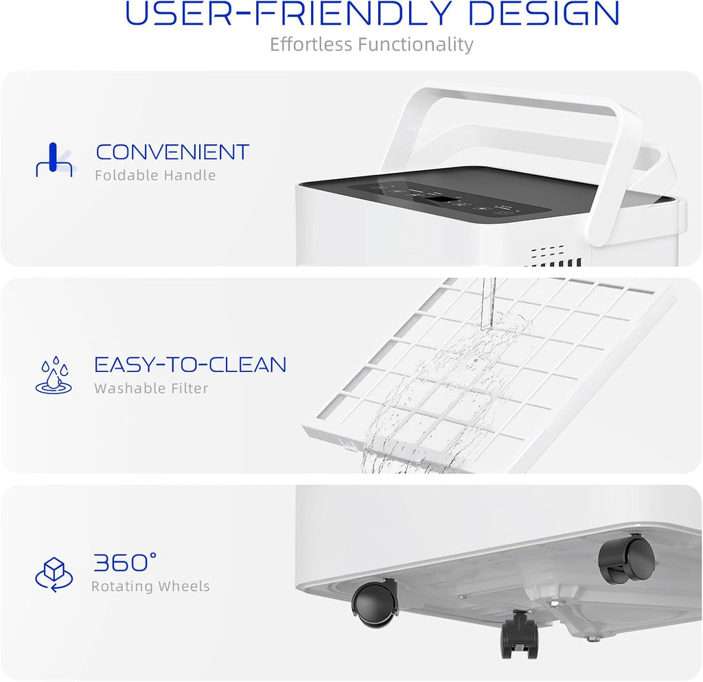 Energy Star Certified Dehumidifier for Home and Basement, Portable Dehumidifier with Drain Hose and Water Tank, Quiet Dehumidifiers for Bedroom, Living Room, Garage. (80 Pints)
