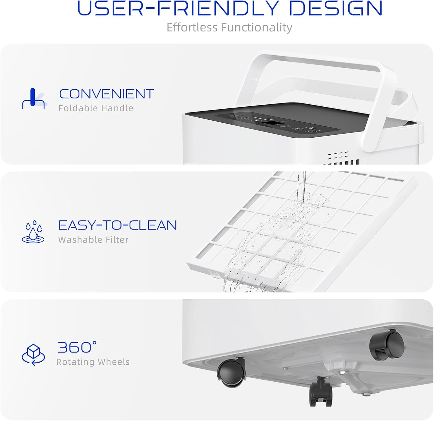 Energy Star Certified Dehumidifier for Home and Basement, Portable Dehumidifier with Drain Hose and Water Tank, Quiet Dehumidifiers for Bedroom, Living Room, Garage. (80 Pints)