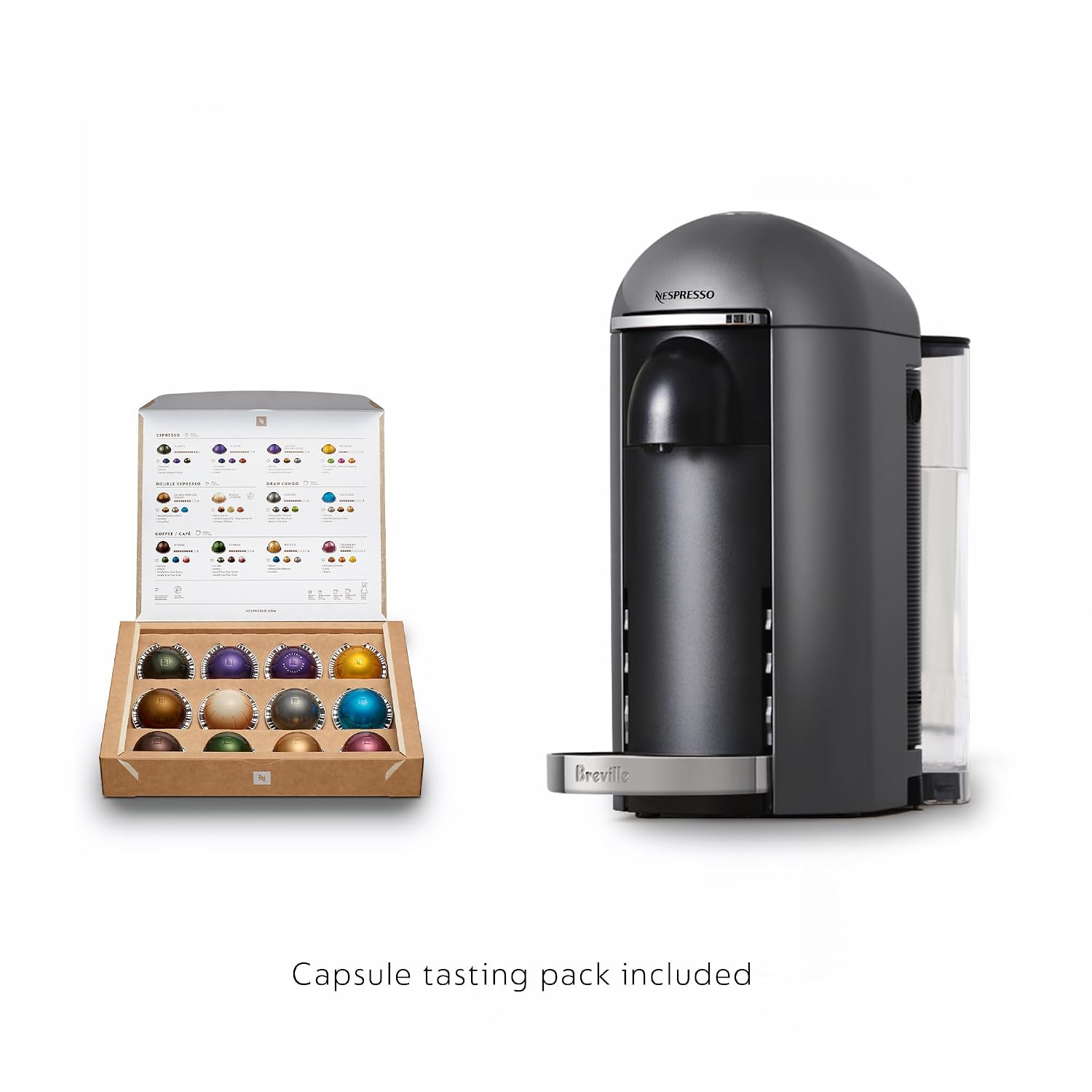 Nespresso Vertuo Plus Deluxe Coffee and Espresso Maker by Breville, Titan with Aeroccino Milk Frother