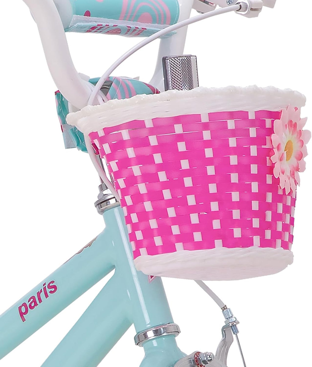 JOYSTAR Paris Girls Bike for Ages 3-8 Years Old, 14 16 18 Inch Kids Bike with Training Wheels, Basket and Handbrake, Multiple Colors