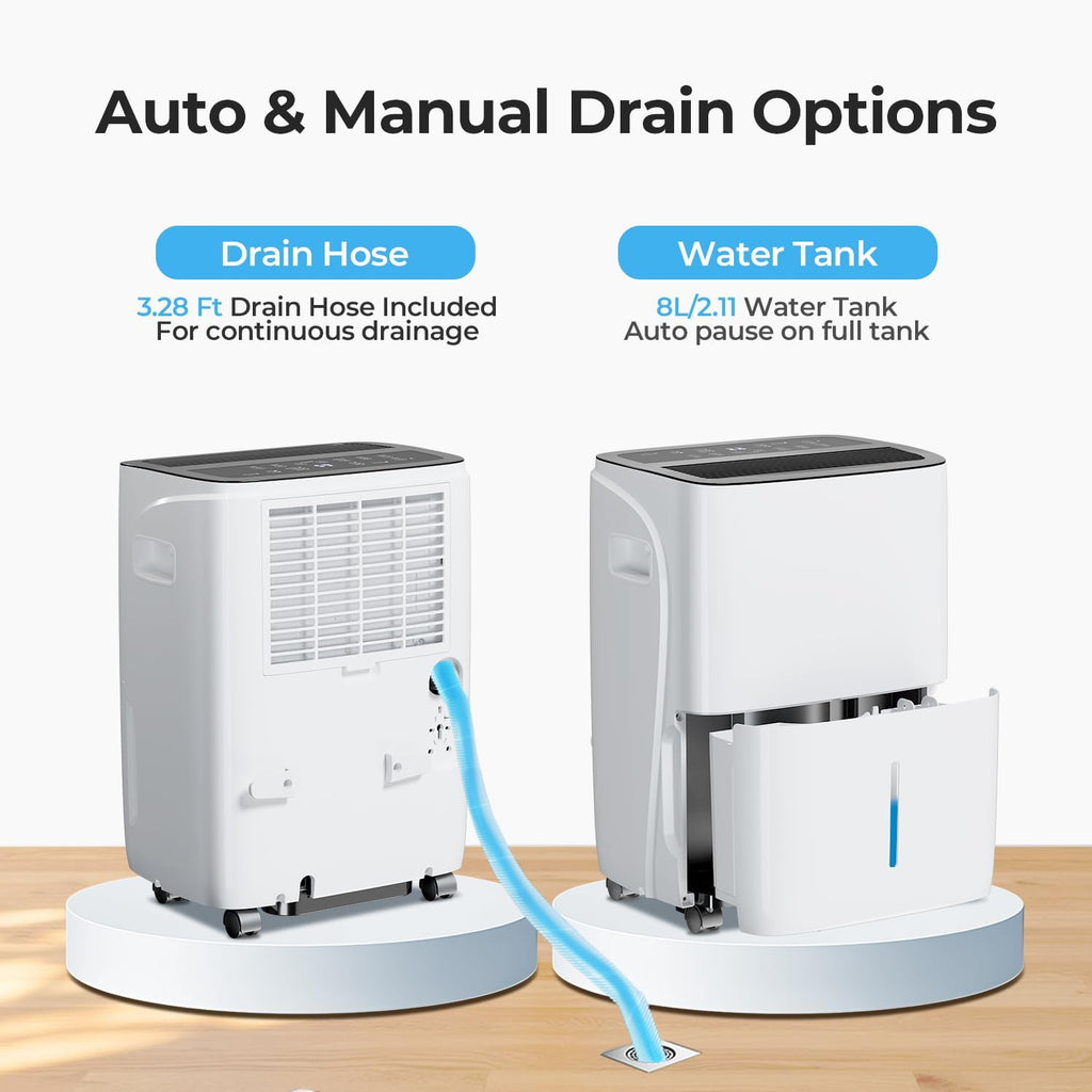 Electactic Max 150 Pint Dehumidifiers for Small/Medium Rooms, Bedrooms & Bathrooms & Basement, Custom Humidity Control, 43dB Quiet, 3 Modes, Home Dehumidifier with Drain Hose & 2.11 Gal Water Tank