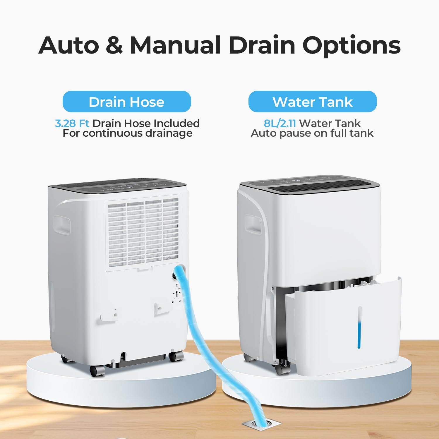 Electactic Max 150 Pint Dehumidifiers for Small/Medium Rooms, Bedrooms & Bathrooms & Basement, Custom Humidity Control, 43dB Quiet, 3 Modes, Home Dehumidifier with Drain Hose & 2.11 Gal Water Tank