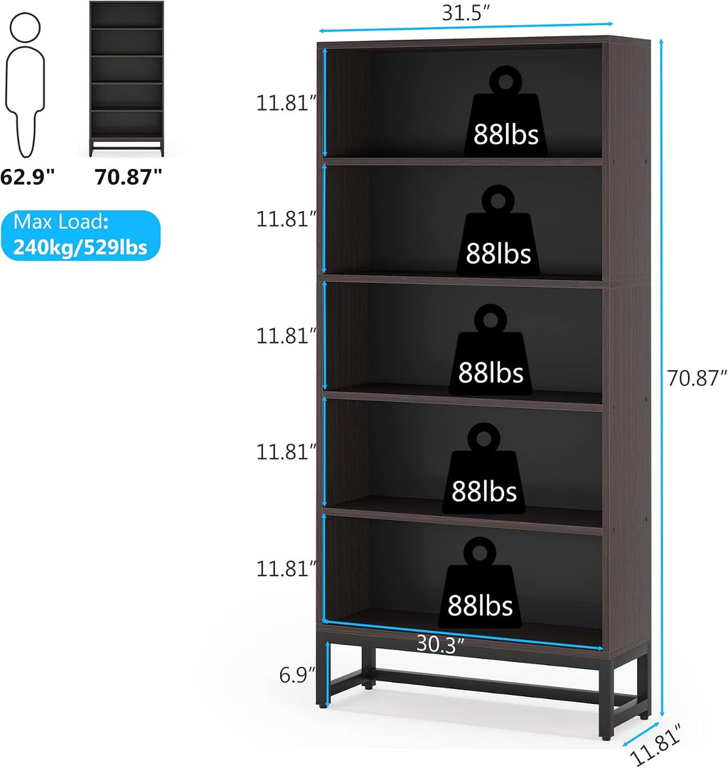 Tribesigns Tall Bookcase and Bookshelf, 70.8' Large Bookcases Organizer with 5-Tier Storage Shelves, Heavy Duty Free-Standing Library Bookshelf Shelving Unit for Living Room, Bedroom (Sandalwood)